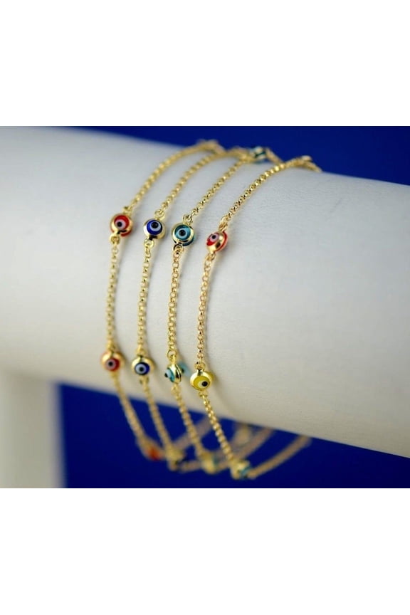 14k Solid Yellow or White Gold Evil Eye Bracelet Solid Gold Evil Eye Bracelet | 6 inch or 7.25 inch Lengths|