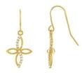 thumbnail image 1 of JewelStop 14k Solid yellow Gold CZ Cross Religious Infinity Sheperd Hook Wire Earrings, 1 of 3
