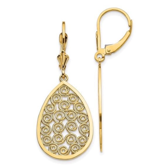 14k Teardrop Filigree Dangle Leverback Earrings