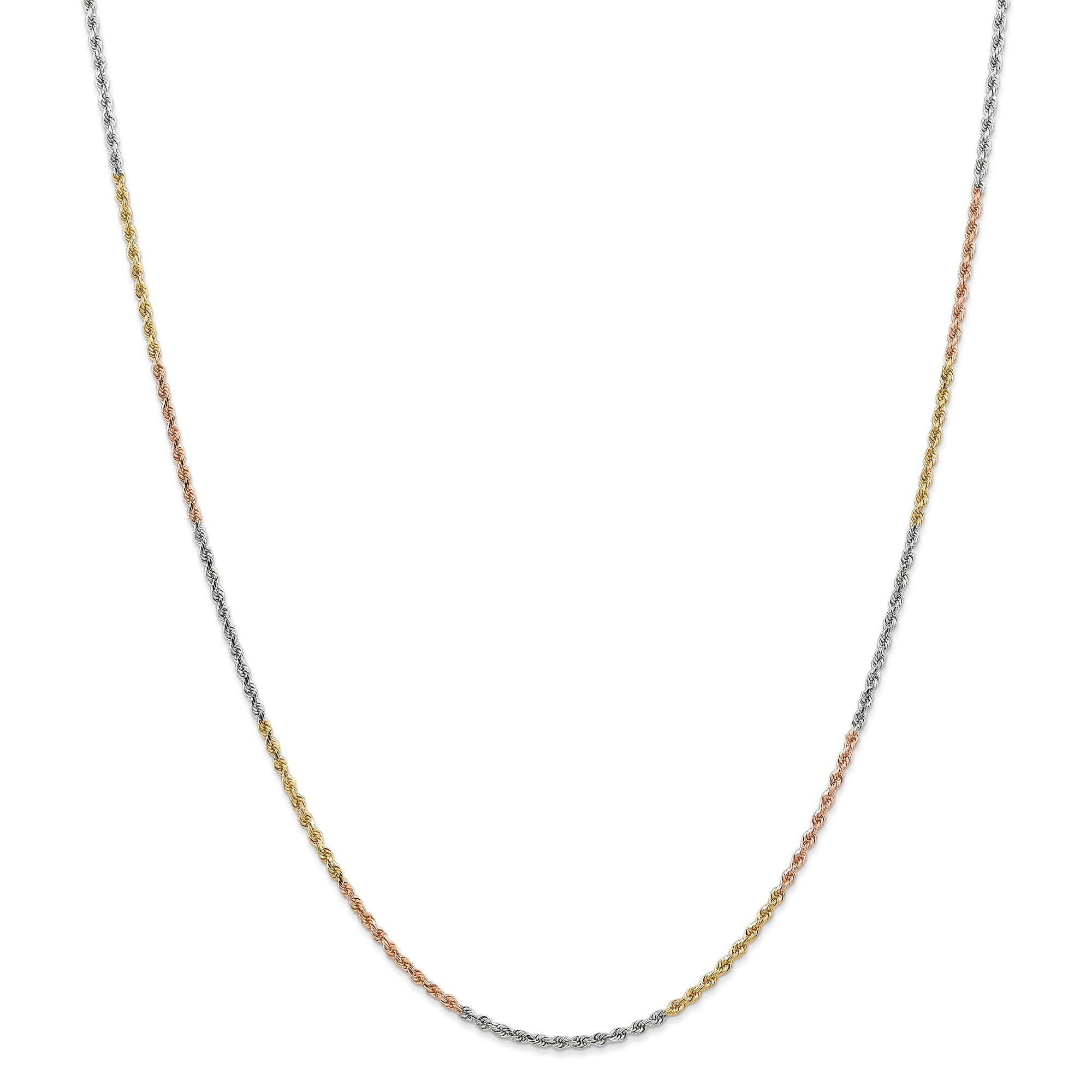 14k Tri-Color 1.75mm D/C Rope Chain in 14k Yellow, White, and Rose