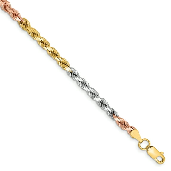 14k Tri-Color 4mm Diamond-Cut Rope Chain