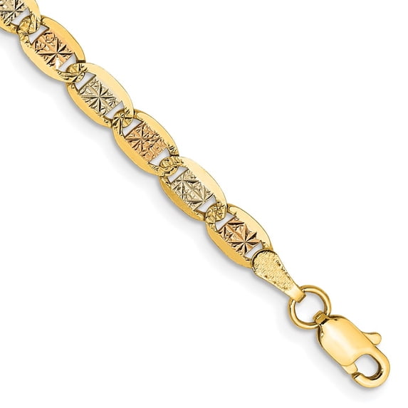 14k Tri-Color Bracelet Open Link Chains 3.8 mm 7 in Pav‚ Valentino with Lobster Clasp