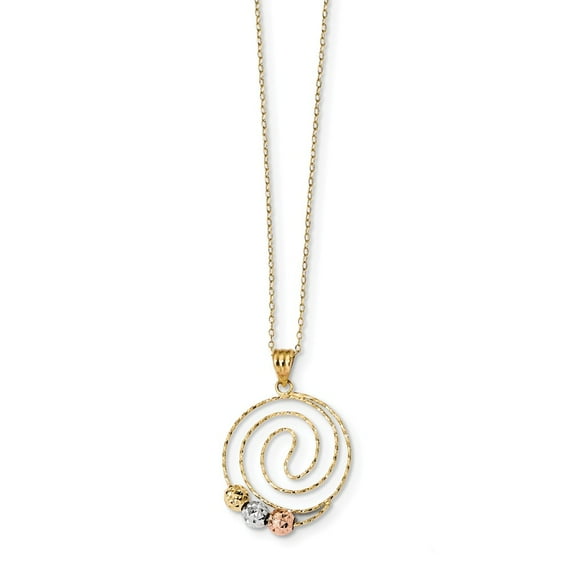 14k Tri-Color Diamond-cut Beads on Spiral Pendant Necklace