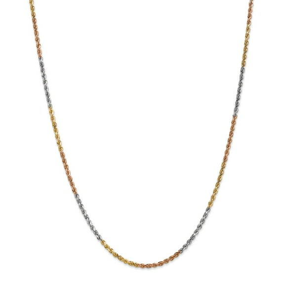 14k Tri Color Gold 2.5mm Solid Diamond Cut Rope Chain w/ Lobster Clasp 20"