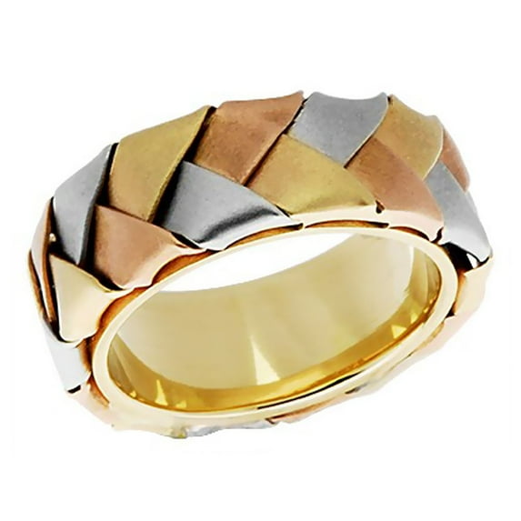 14k Tri-Color Gold 7MM Hand Braided Design Wedding Band Comfort fit Size 7
