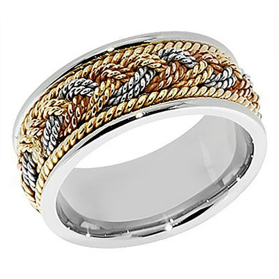 14k Tri-Color Gold 8MM Hand Braided Weave Rope Design Wedding Band Comfort fit Size 9