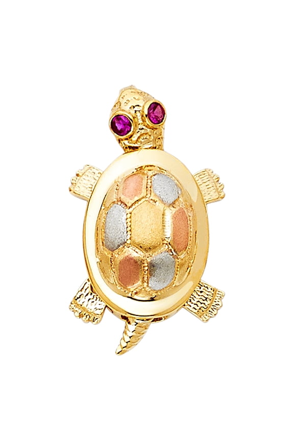 14k Tri-Color Gold Adorable 3D Turtle Fancy Tortoise Pendant Good Luck Charm Jewelry Female Unisex