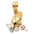 thumbnail image 1 of 14k Tri Color Gold CZ Praying Hands with Rosary Charm Pendant 15mm, 1 of 1