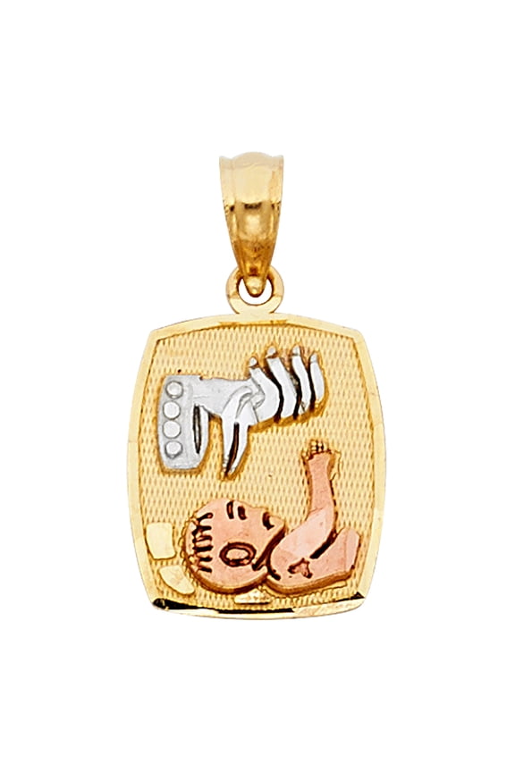 14k Tri-Color Gold Catholic Baptism Medallion Pendant Christian Faith Charm Jewelry Female Unisex