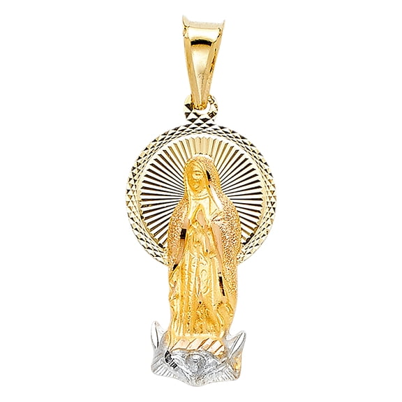 14k Tri-Color Gold Catholic Virgin Mary Pendant Guadalupe Christian Charm Jewelry Female Unisex