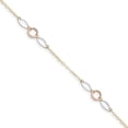 thumbnail image 1 of 14k Tri-Color Gold Circle and Oval With 1inch Ext Anklet - 1.3 Grams - Measures 1mm Wide, 1 of 2