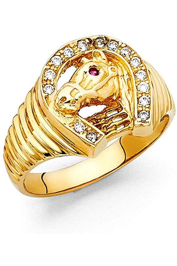 14k Tri Color Gold Cubic Zirconia Lucky Horseshoe Men's Ring for Men's - More Rings (TOP1416, 10)