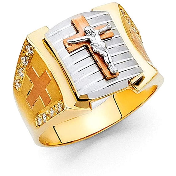 14k Tri Color Gold Cubic Zirconia Men's Gold Ring for Men's (TOP1408, 9)
