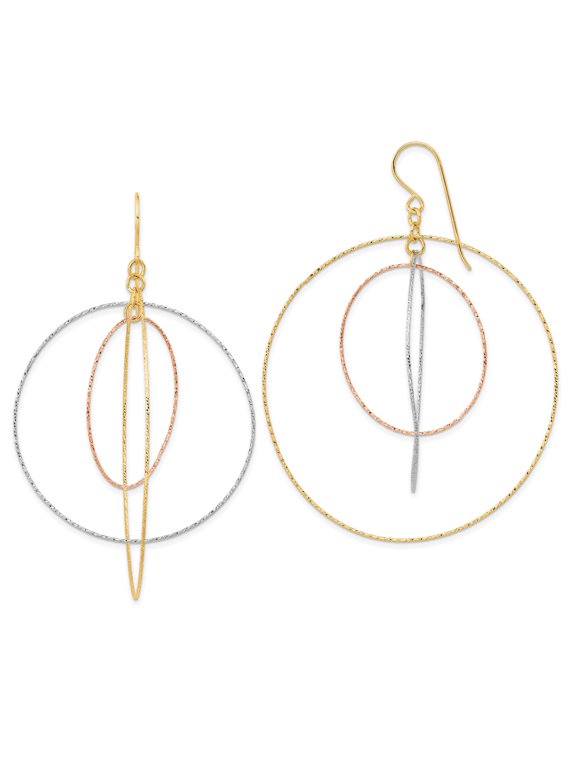 14k Tri-Color Gold Interlocking Hoop Drop Earrings, Diamond-Cut Polished