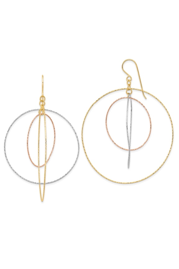 14k Tri-Color Gold Interlocking Hoop Drop Earrings, Diamond-Cut Polished