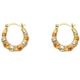 thumbnail image 1 of 14k Tri-Color Gold Fancy Hollow Hoop Earrings, (15mm X 15mm), 1 of 2