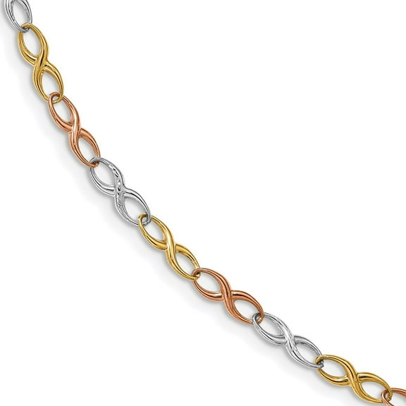 14k Tri Color Gold Infinity Symbol Link Bracelet