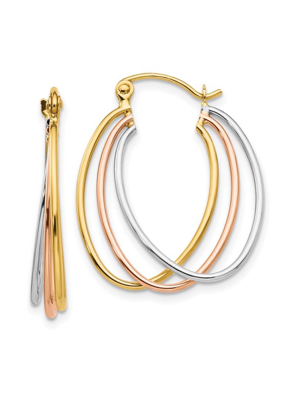 14k Tri-Color Gold Interlocking Hoop Earrings with Yellow White Rose Gold Loops for Women