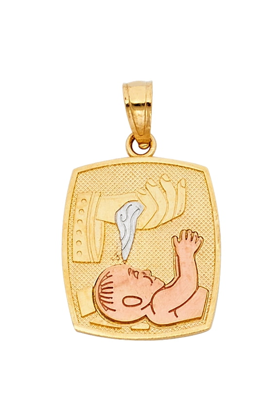 14k Tri-Color Gold Life in the Spirit Holy Baptism Ceremony Pendant Charm Jewelry Female Unisex