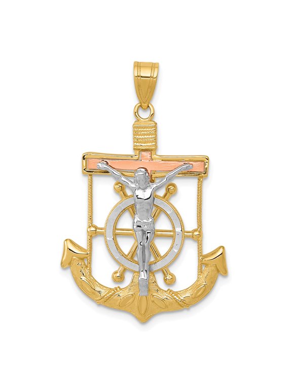 14k Tri Color Gold Mariner's Cross Pendant