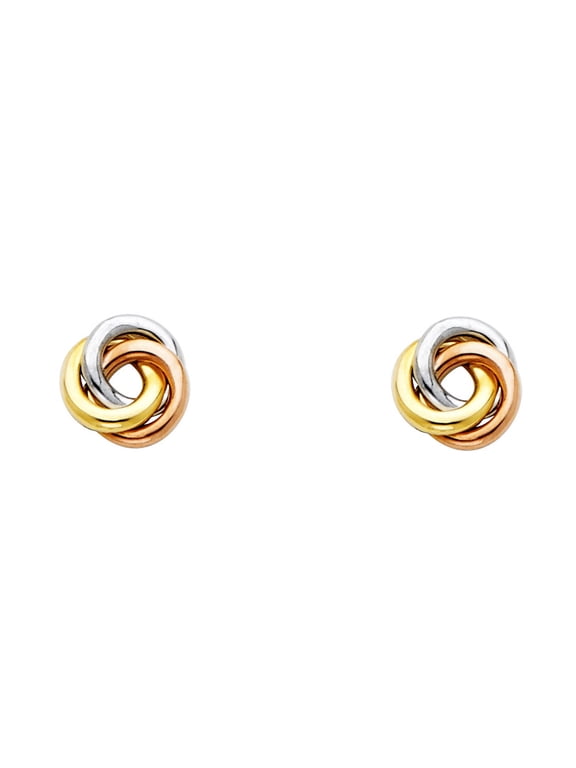 14k Tri-Color Gold Modern Hoop Stud Interlocking Triquetra Earrings Jewelry Female Unisex