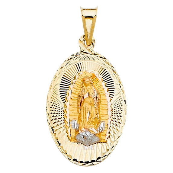 14k Tri-Color Gold Our Lady of Guadalupe Medallion Pendant Spirit Jesus Charm Jewelry Female Unisex