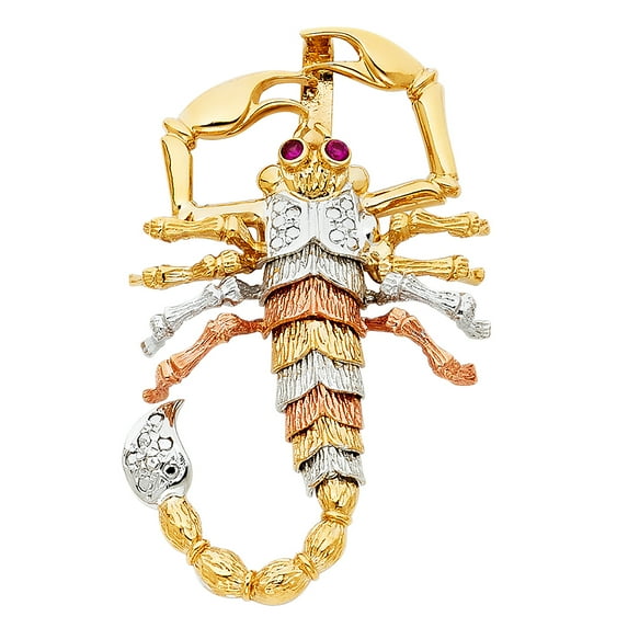 14k Tri-Color Gold Scorpio 3D Colorful Scorpion Pendant Deadly Stinger Charm Jewelry Female Unisex
