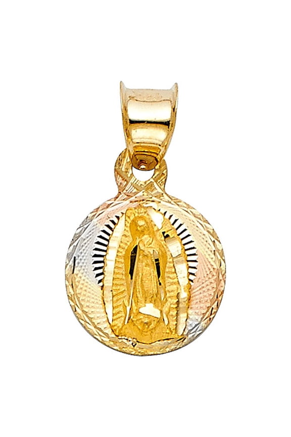 14k Tri-Color Gold Sister Guadalupe Medallion Pendant Catholic Baptism Charm Jewelry Female Unisex
