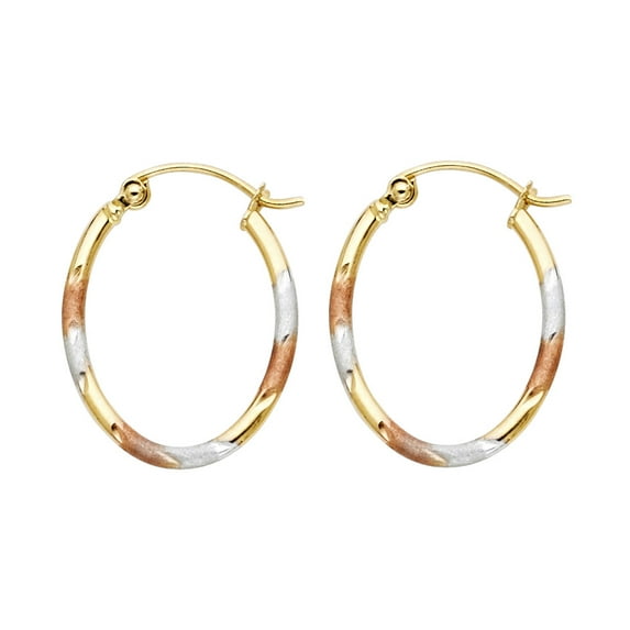 14k Tri-Color Gold Square Tube Oval Hoop Earrings (16X20mm)