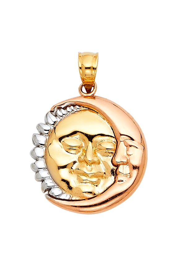 14k Tri-Color Gold Star & Moon Pendant Happy Faces Sleeping Space Sun Charm Jewelry Female Unisex