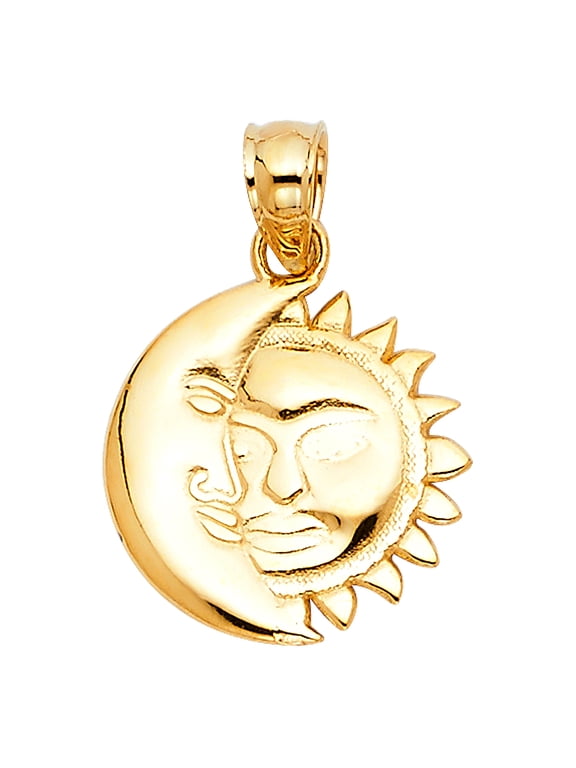 14k Tri-Color Gold Sun and Moon Pendant Celestial Mystic Horoscope Charm Jewelry Female Unisex