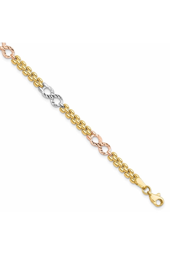 14k Tri Color Gold Textured Infinity Bracelet