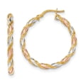 thumbnail image 1 of 14k Tri-Color Gold Textured Twisted Hoop Earrings - Measures 33x3mm Wide, 1 of 2