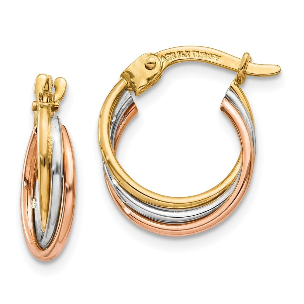 14k Tri-Color Gold Twisted Hoop Earrings Grams Measures