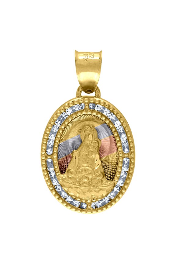 14k Tri-color Gold Unisex Cz Textured Saint Barbara Religious Oval Charm Pendant for Men Women