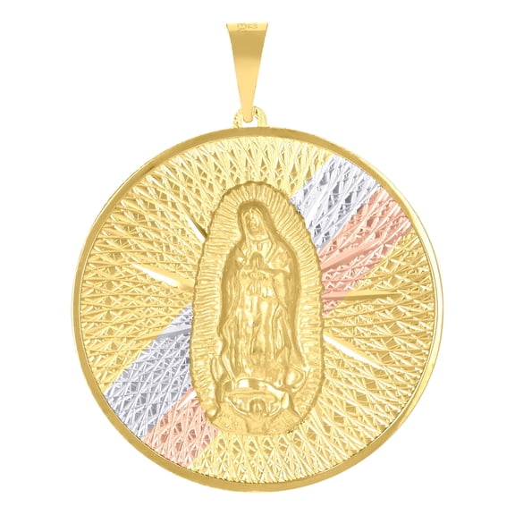 14k Tri-Color Gold Unisex Medallion Guadalupe/Mother Marry Religious Charm Pendant