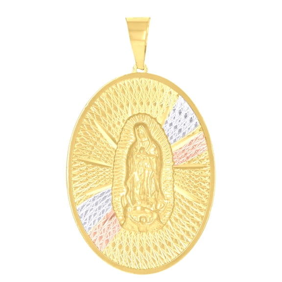 14k Tri-Color Gold Unisex Medallion Oval Guadalupe/Mother Marry Religious Charm Pendant