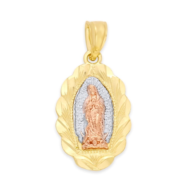 Golden Fire Solid 14k Tri Color Gold Virgin Mary Pendant Necklace ...