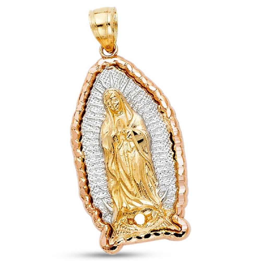 14k Tri Color Gold Virgin Mary Our Lady Guadalupe Small Prayer Pendant ...