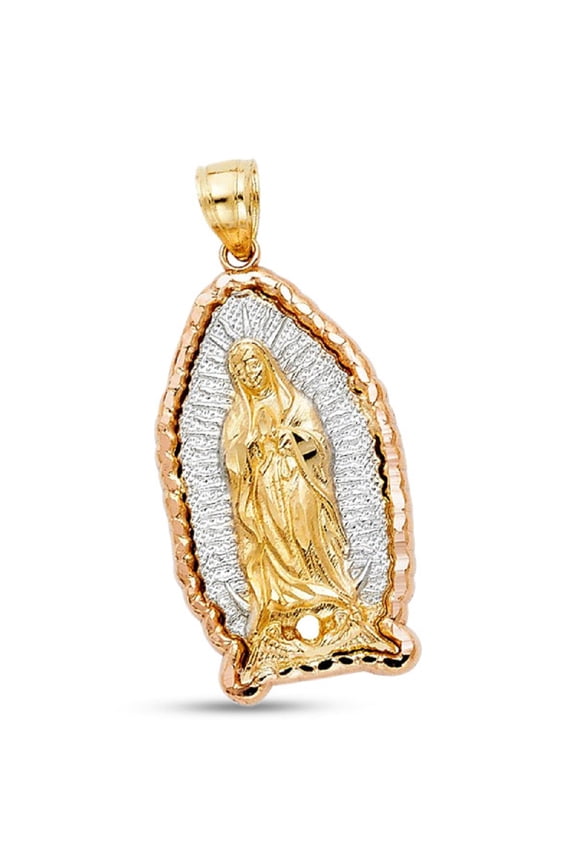 14k Tri Color Gold Virgin Mary Our Lady Guadalupe Small Prayer Pendant Medallion Religious Charm Polished New 17 mm x 10 mm