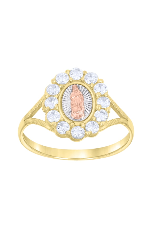 14k Tri-Color Gold Womens Cubic-Zirconia Guadalupe Religious Ring