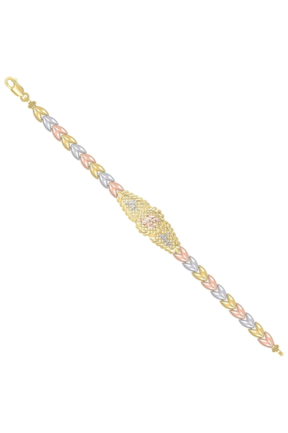 14k Tri-Color Gold Womens Mis 15 Anos Quinceanera Charm Bracelet Size 7.5 Inches