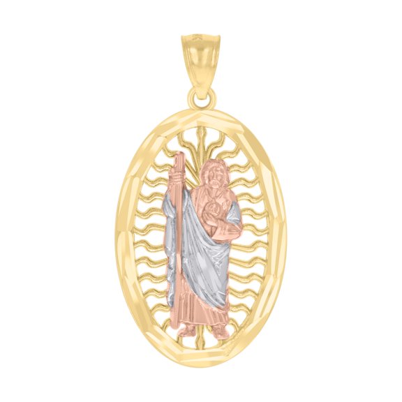 14k Tri-Color Gold Womens St. Jude Religious Charm Pendant