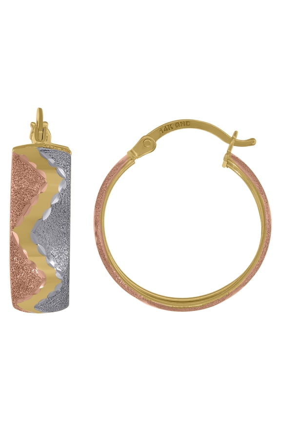 14k Tri-Color Gold Womens Textured Hoop 20Mm Earrings
