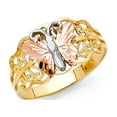thumbnail image 1 of 14k Tri Color Italian Gold Beaded Style Spiral Leaves Butterfly Ring 10mm, 1 of 1