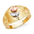 thumbnail image 1 of 14k Tri Color Italian Gold Flower w/ Leaves in Checkered Pattern Ring 11mm, 1 of 1