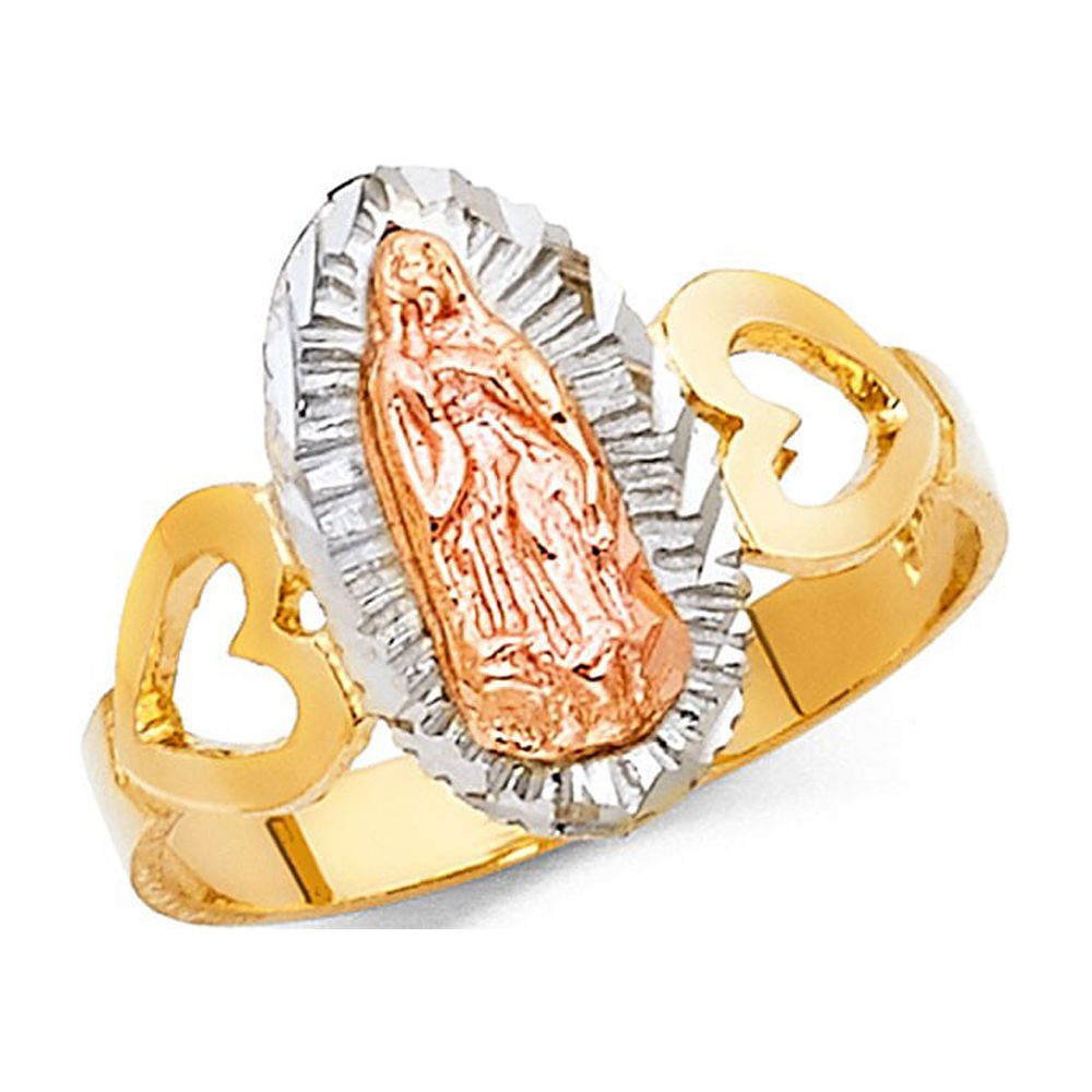 14K Solid Tri-Color Italian Gold Good Luck Ring – Anillo De Oro 14k Buena Suerte – Size 7