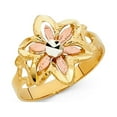 thumbnail image 1 of 14k Tri Color Italian Solid Gold Grooved Rose Flower Ring 15mm, 1 of 1