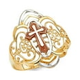 thumbnail image 1 of 14k Tri Color Italian Solid Gold Religious Spiral Design Cross Ring 20mm, 1 of 1