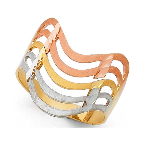 14k Tri Color Italian Solid Gold Wave Designed Semanario Ring 15mm